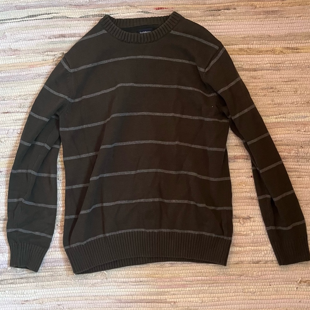 Green and grey striped sweater